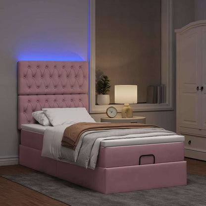 Ottoman-Bett mit Matratzen & LEDs Rosa 90x200 cm Samt