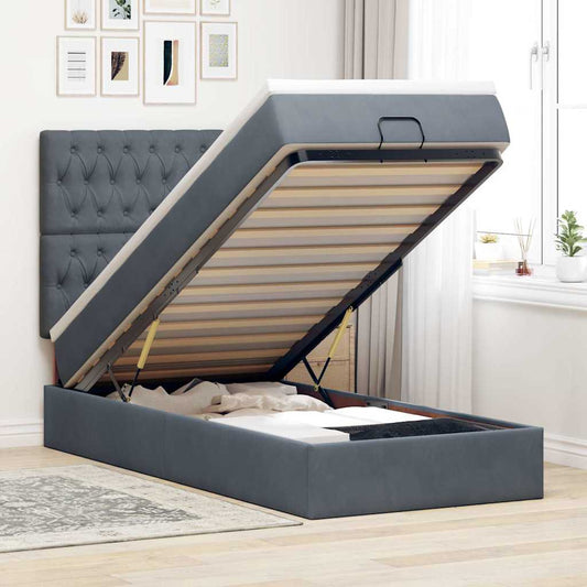 Ottoman-Bett mit Matratzen & LEDs Dunkelgrau 100x200 cm Samt