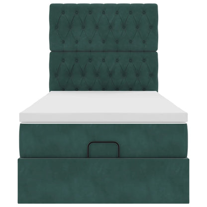 Ottoman-Bett mit Matratzen & LEDs Dunkelgrün 100x200 cm Samt