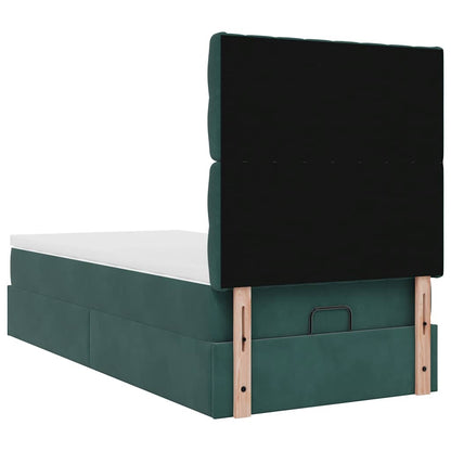 Ottoman-Bett mit Matratzen & LEDs Dunkelgrün 100x200 cm Samt