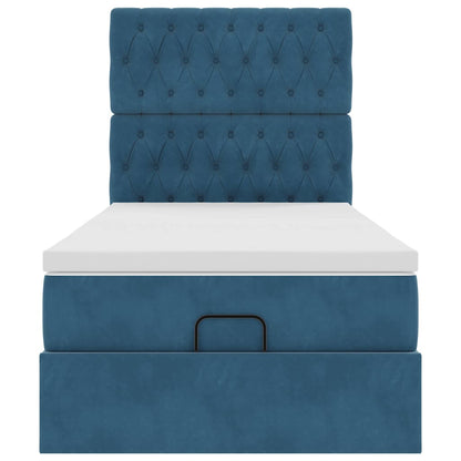 Ottoman-Bett mit Matratzen & LEDs Dunkelblau 100x200 cm Samt