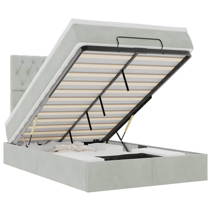 Ottoman-Bett mit Matratzen & LEDs Hellgrau 120x200 cm Samt