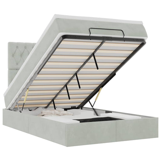 Ottoman-Bett mit Matratzen & LEDs Hellgrau 120x200 cm Samt