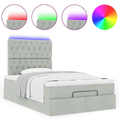 Ottoman-Bett mit Matratzen & LEDs Hellgrau 120x200 cm Samt