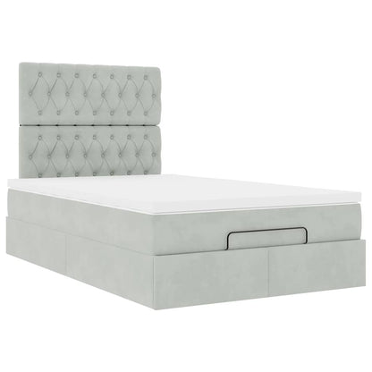 Ottoman-Bett mit Matratzen & LEDs Hellgrau 120x200 cm Samt