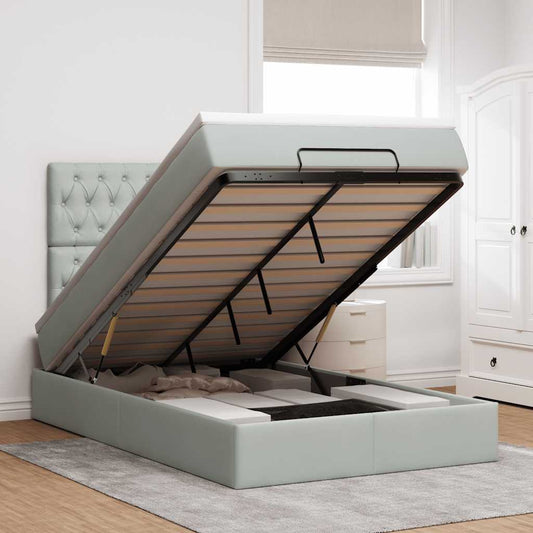 Ottoman-Bett mit Matratzen & LEDs Hellgrau 120x200 cm Samt