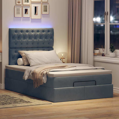 Ottoman-Bett mit Matratzen & LEDs Dunkelgrau 120x200 cm Samt