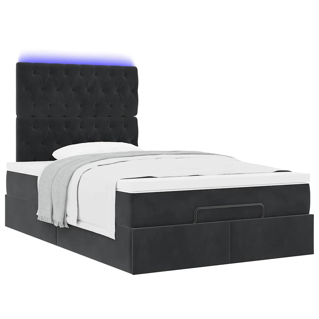 Ottoman-Bett mit Matratzen & LEDs Schwarz 120x200 cm Samt