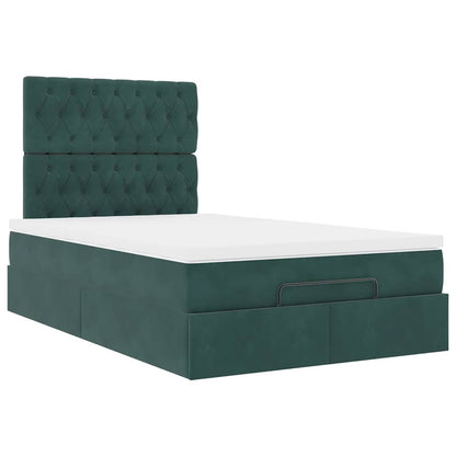 Ottoman-Bett mit Matratzen & LEDs Dunkelgrün 120x200 cm Samt