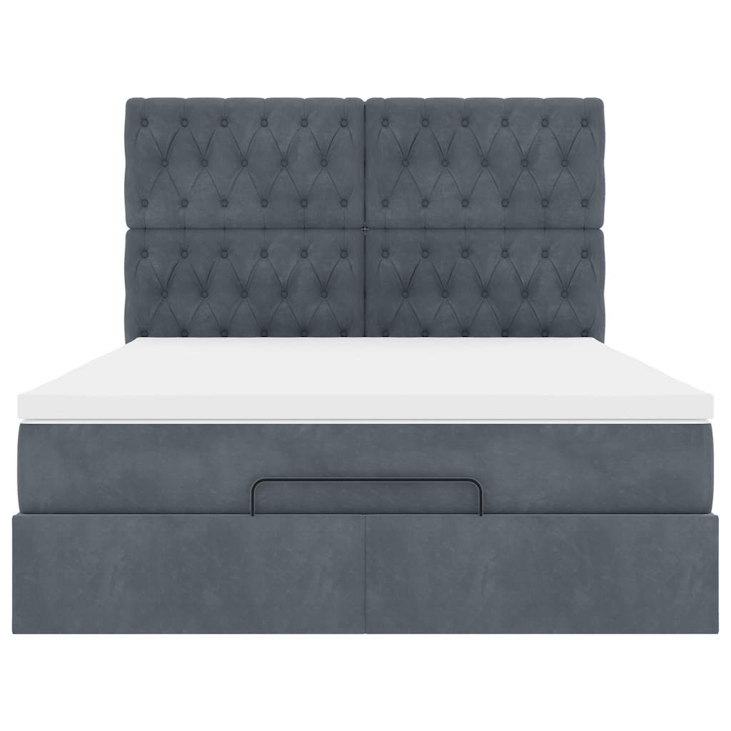 Ottoman-Bett mit Matratzen & LEDs Dunkelgrau 140x190 cm Samt