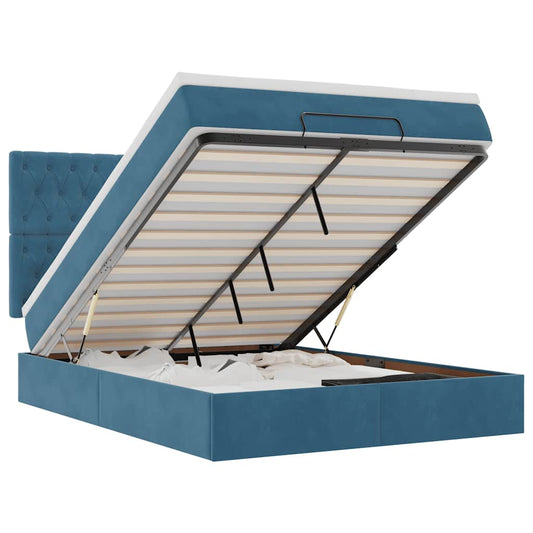 Ottoman-Bett mit Matratzen & LEDs Dunkelblau 140x190 cm Samt