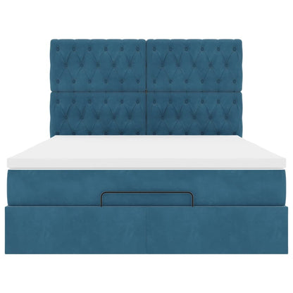 Ottoman-Bett mit Matratzen & LEDs Dunkelblau 140x190 cm Samt