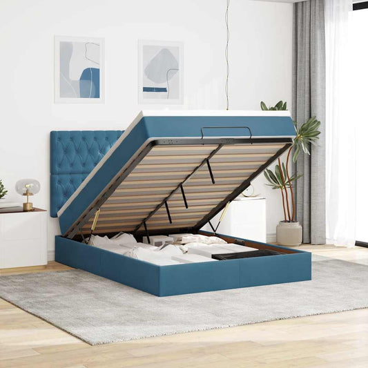 Ottoman-Bett mit Matratzen & LEDs Dunkelblau 140x190 cm Samt