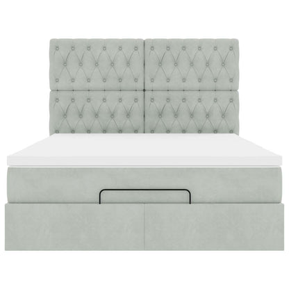 Ottoman-Bett mit Matratzen & LEDs Hellgrau 140x200 cm Samt