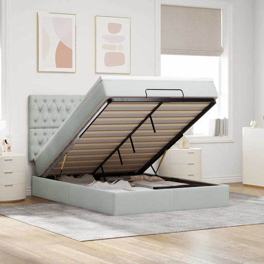 Ottoman-Bett mit Matratzen & LEDs Hellgrau 140x200 cm Samt