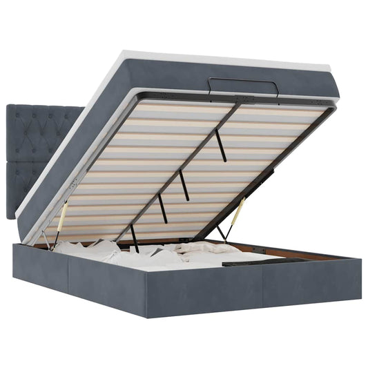 Ottoman-Bett mit Matratzen & LEDs Dunkelgrau 140x200 cm Samt