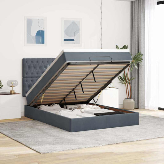 Ottoman-Bett mit Matratzen & LEDs Dunkelgrau 140x200 cm Samt