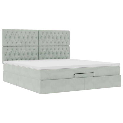 Ottoman-Bett mit Matratzen & LEDs Hellgrau 160x200 cm Samt