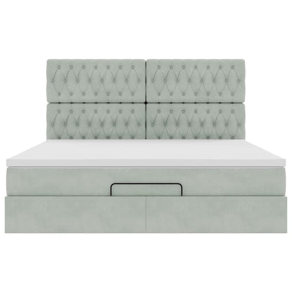 Ottoman-Bett mit Matratzen & LEDs Hellgrau 160x200 cm Samt
