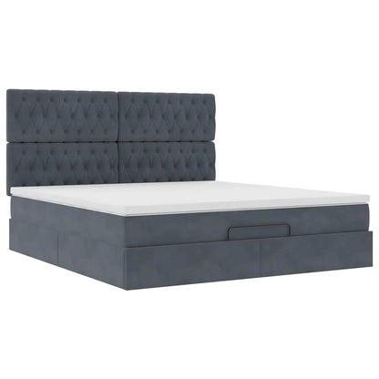 Ottoman-Bett mit Matratzen & LEDs Dunkelgrau 160x200 cm Samt