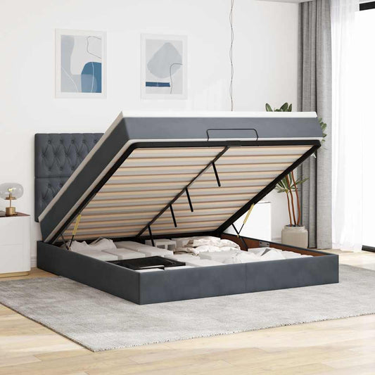 Ottoman-Bett mit Matratzen & LEDs Dunkelgrau 160x200 cm Samt
