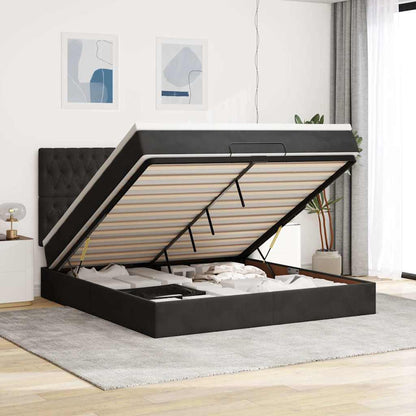 Ottoman-Bett mit Matratzen & LEDs Schwarz 160x200 cm Samt