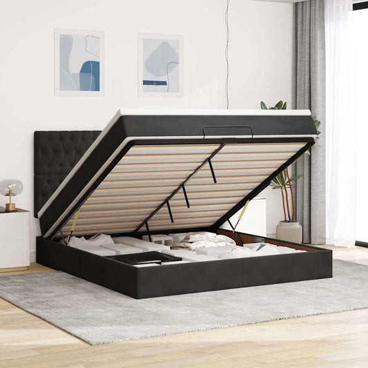Ottoman-Bett mit Matratzen & LEDs Schwarz 160x200 cm Samt