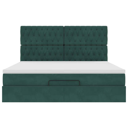 Ottoman-Bett mit Matratzen & LEDs Dunkelgrün 160x200 cm Samt