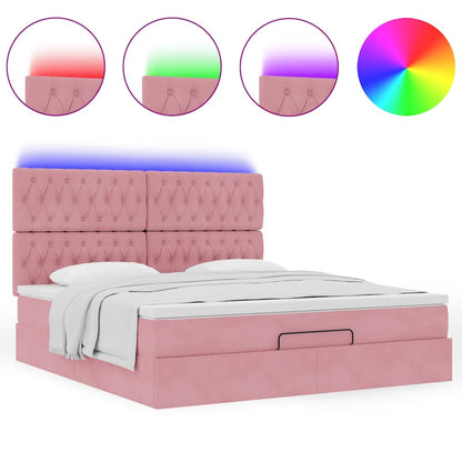 Ottoman-Bett mit Matratzen & LEDs Rosa 160x200 cm Samt