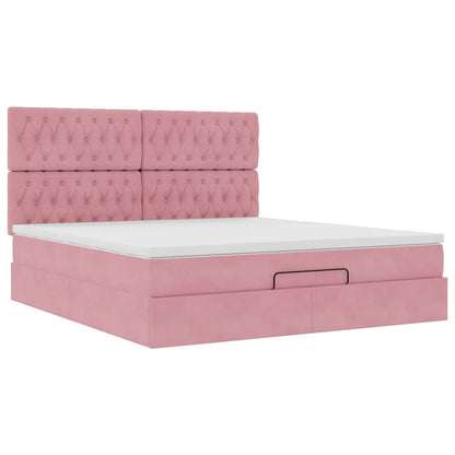 Ottoman-Bett mit Matratzen & LEDs Rosa 160x200 cm Samt