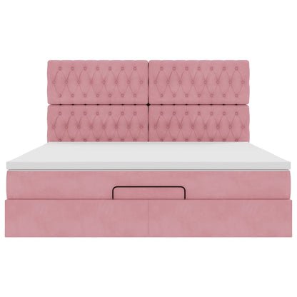 Ottoman-Bett mit Matratzen & LEDs Rosa 160x200 cm Samt