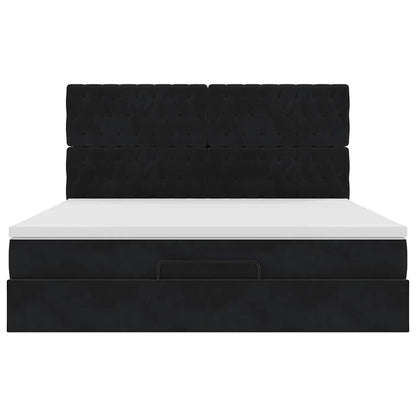 Ottoman-Bett mit Matratzen & LEDs Schwarz 180x200 cm Samt