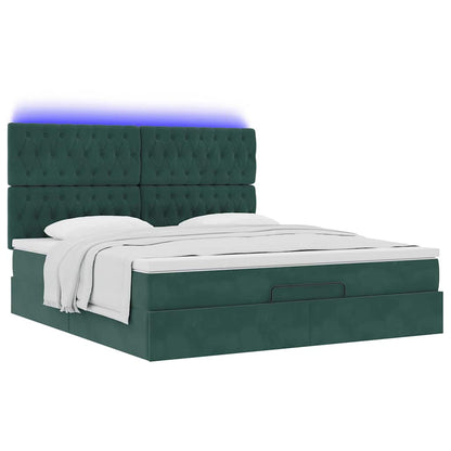 Ottoman-Bett mit Matratzen & LEDs Dunkelgrün 180x200 cm Samt
