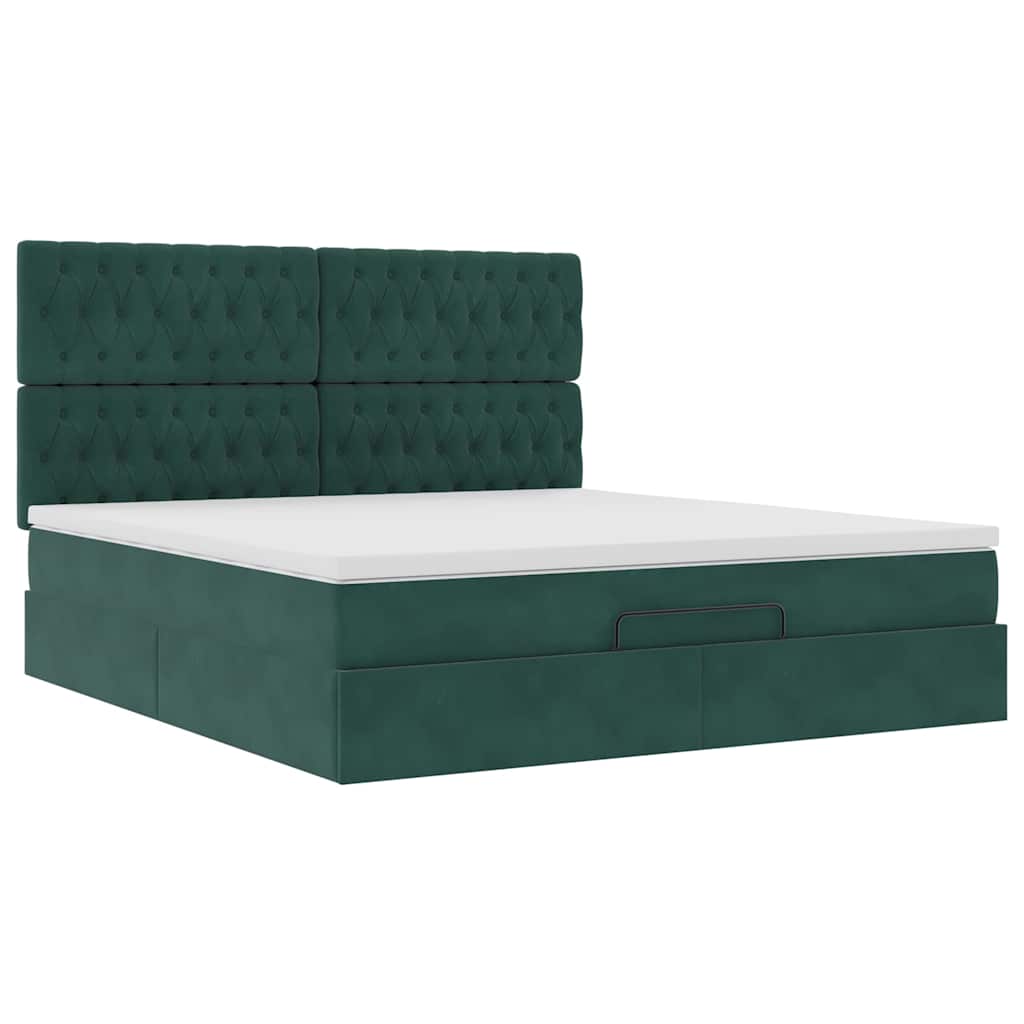 Ottoman-Bett mit Matratzen & LEDs Dunkelgrün 180x200 cm Samt