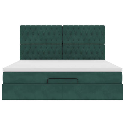 Ottoman-Bett mit Matratzen & LEDs Dunkelgrün 180x200 cm Samt