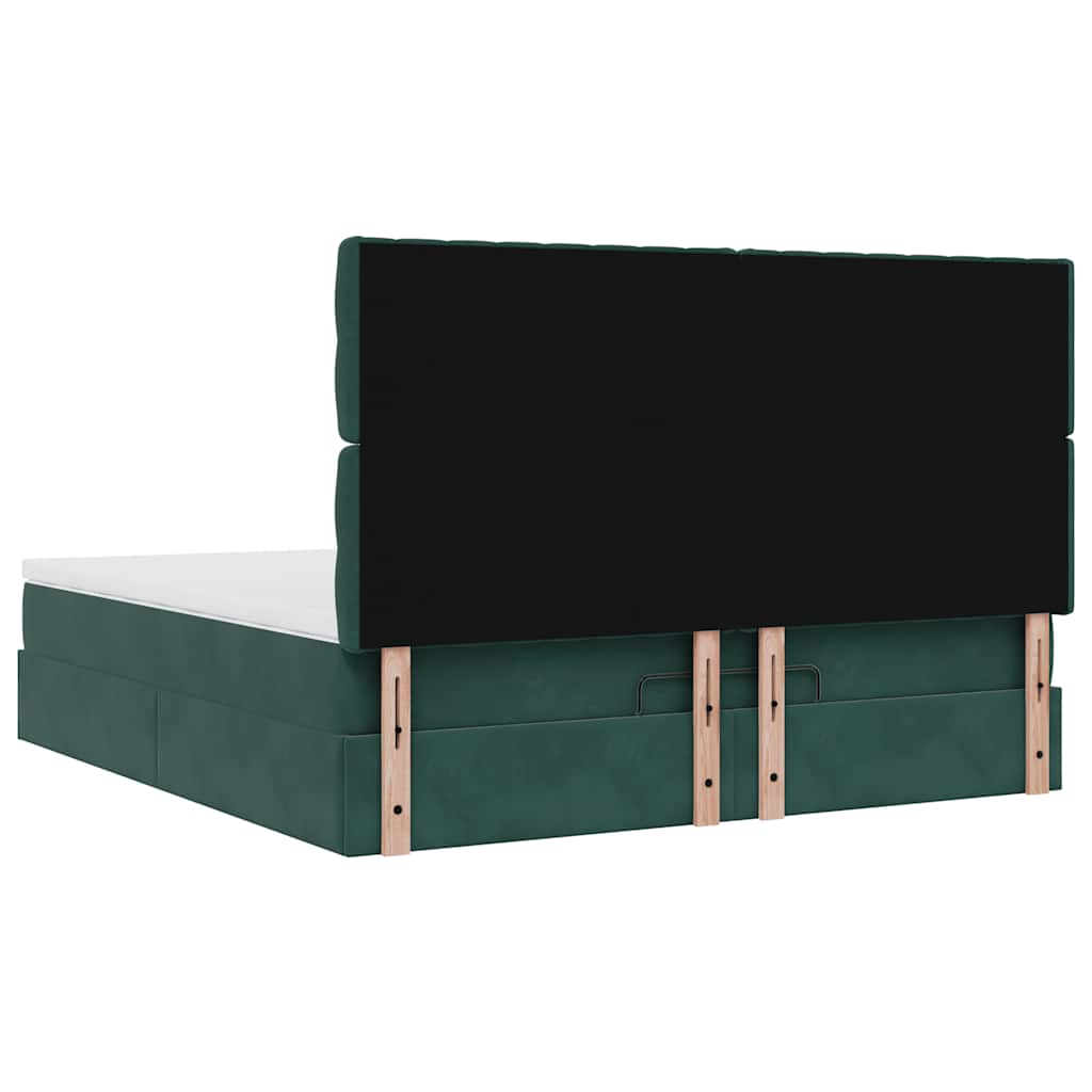 Ottoman-Bett mit Matratzen & LEDs Dunkelgrün 180x200 cm Samt