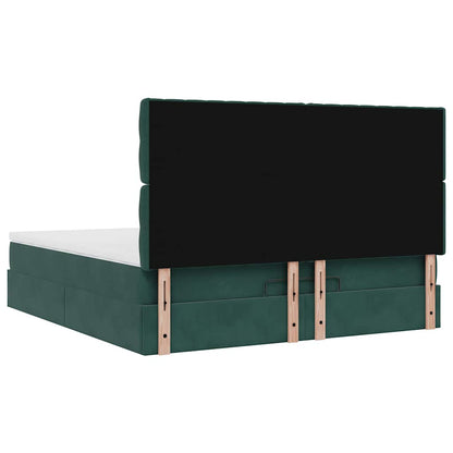 Ottoman-Bett mit Matratzen & LEDs Dunkelgrün 180x200 cm Samt