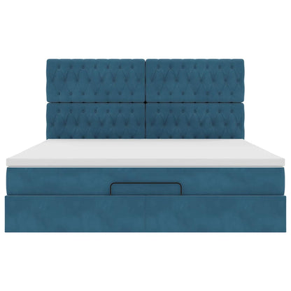 Ottoman-Bett mit Matratzen & LEDs Dunkelblau 180x200 cm Samt