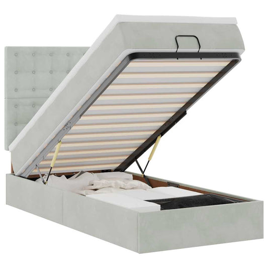Ottoman-Bett mit Matratzen & LEDs Hellgrau 80x200 cm Samt