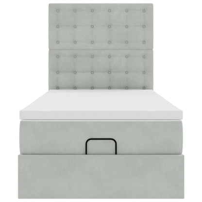 Ottoman-Bett mit Matratzen & LEDs Hellgrau 80x200 cm Samt