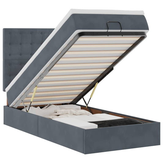 Ottoman-Bett mit Matratzen & LEDs Dunkelgrau 80x200 cm Samt