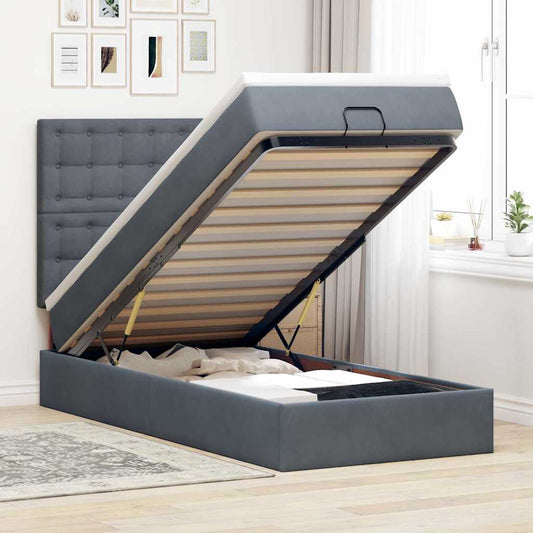 Ottoman-Bett mit Matratzen & LEDs Dunkelgrau 80x200 cm Samt
