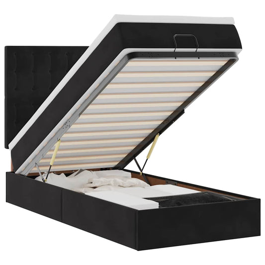 Ottoman-Bett mit Matratzen & LEDs Schwarz 80x200 cm Samt