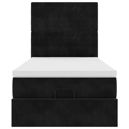 Ottoman-Bett mit Matratzen & LEDs Schwarz 90x190 cm Samt