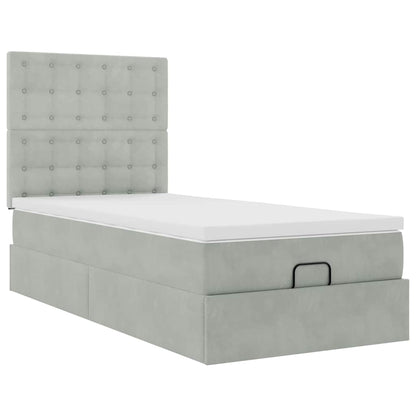 Ottoman-Bett mit Matratzen & LEDs Hellgrau 90x200 cm Samt
