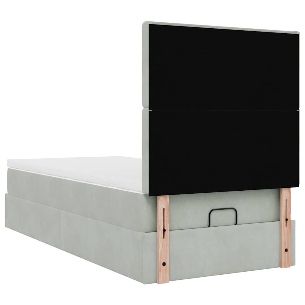 Ottoman-Bett mit Matratzen & LEDs Hellgrau 90x200 cm Samt