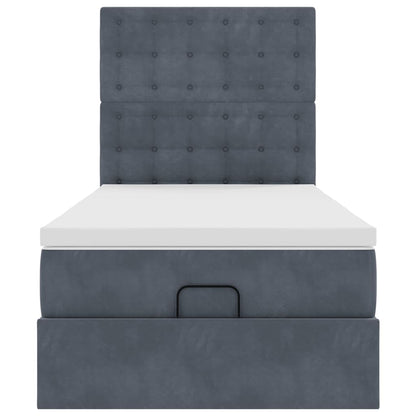Ottoman-Bett mit Matratzen & LEDs Dunkelgrau 90x200 cm Samt