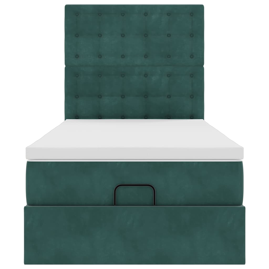 Ottoman-Bett mit Matratzen & LEDs Dunkelgrün 90x200 cm Samt