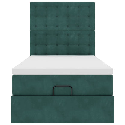 Ottoman-Bett mit Matratzen & LEDs Dunkelgrün 90x200 cm Samt