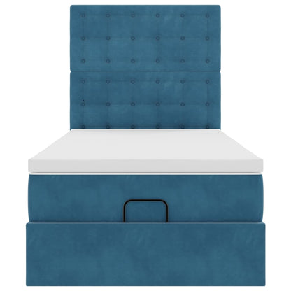 Ottoman-Bett mit Matratzen & LEDs Dunkelblau 90x200 cm Samt